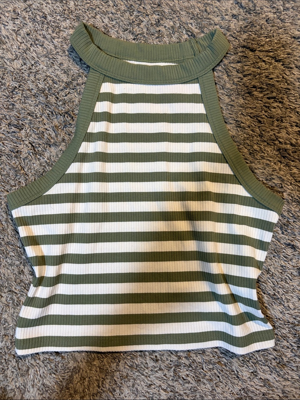 American Eagle green& White Ribbed Halter Tank Top